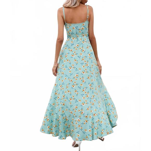 NEW DRESSLILY v neck button down dress in blue-green - Picture 2 of 3